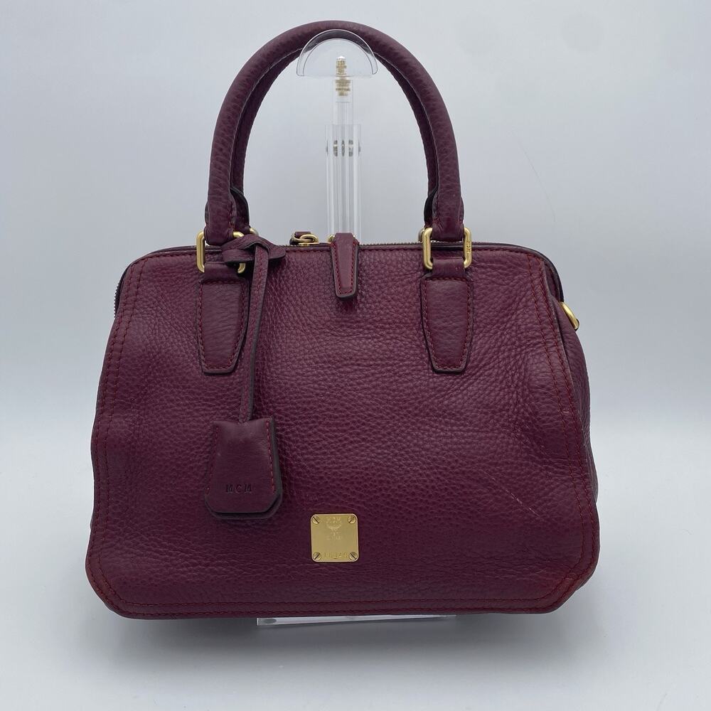MCM Leather Satchel Burgundy Handbag Vintage Crossbody Tote Travel Purse Germany